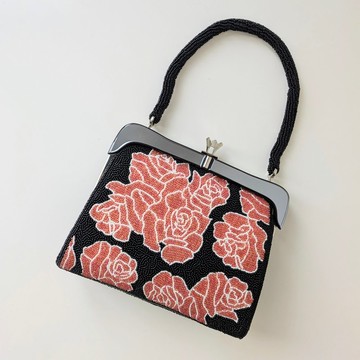 復古 串珠包 黑色 紅色 玫瑰圖案 派對包 宴會包 手工製作 串珠刺繡 懷舊