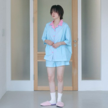 MMOM韓國睡衣　藍色波點套裝