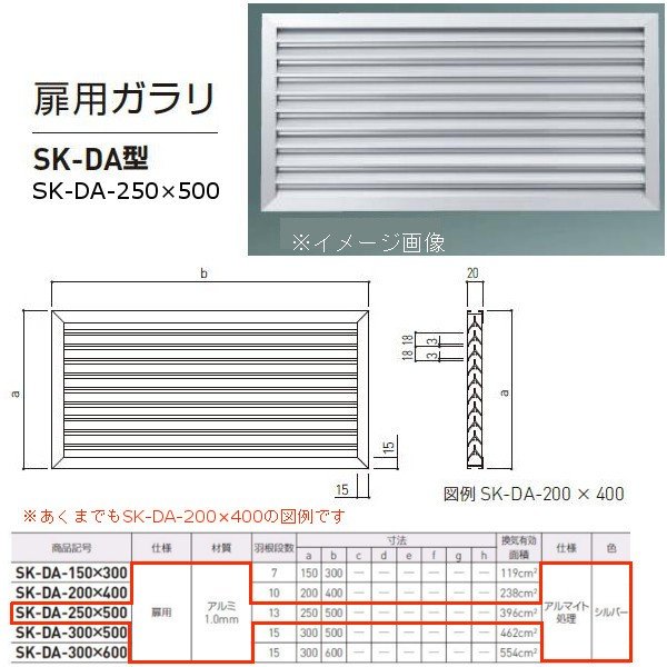 神栄ホームクリエイト 扉用ガラリ SK-DA型 アルミ製 シルバー SK-DA