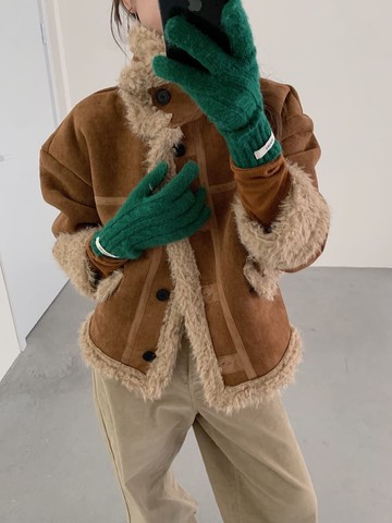 【韓國】溫序暖境羊羔毛麂皮絨外套-92568