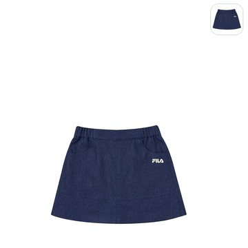 【FILA】KIDS 女童款 平織短裙(有安全褲)-深藍 5SKY-8711-DB
