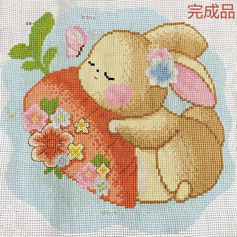 クロスステッチキット 動物刺繍 キット ウサギ 人参 傘 図案