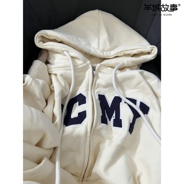 【羊城故事】外套 連帽外套 開衫外套 韓式外套 印花外套 oversize 秋冬上衣 刷毛外套 秋冬情侶裝 女生衣服
