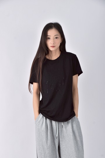 (M) 【金莎私服】karl lagerfeld棉質純棉點鑽黑色短袖上衣