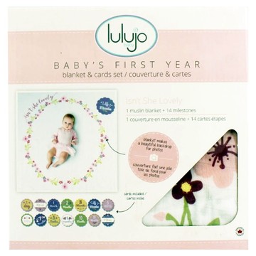 加拿大 lulujo 寶寶成長包巾卡片組 100%純棉 14張成長卡片 100cmx100cm  小花圈  1盒