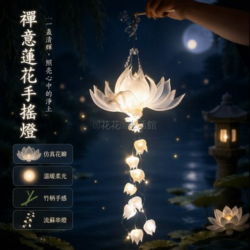 台灣出貨 中秋蓮花燈 網紗珠鏈發光燈籠 DIY手工材料包 LED長垂墜燈串 手提棍結構 宿舍家居拍照道具