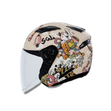 SOL 安全帽 SO-7E SO7E 招財貓-消光米白粉 內藏墨鏡 排齒釦 雙層鏡 3/4罩 安全帽 半罩