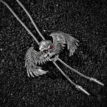 熾火骷髏  保羅領帶 Bolo Tie 金屬繩領帶 長項鍊 骷髏頭翅膀