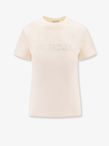 Cotton t-shirt with moncler print and rhinestones profile - MONCLER - gender_Woman