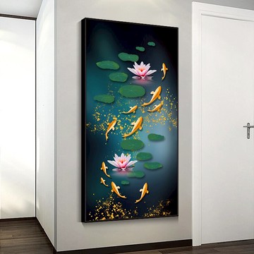 5D鉆石畫滿鉆新款九魚圖貼鉆十字繡簡約現代中式玄關客廳豎版