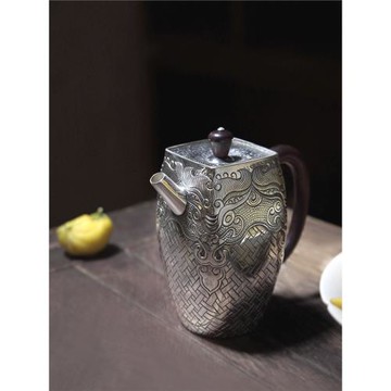 戀物志銀器純銀999足銀泡茶壺純手工鏨刻茶具中式家用茶道 龍韻