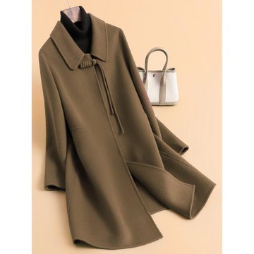 秋冬新款新中式國風高端大碼媽媽裝雙面100%羊毛大衣毛呢外套女