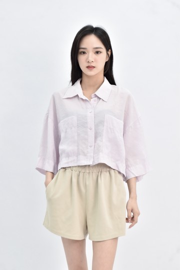 (M) zara 短版短袖粉色襯衫上衣
