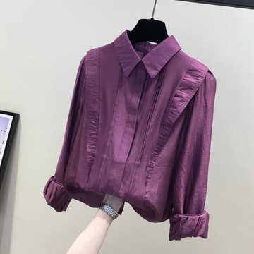 2024年春秋新款設計感襯衣歐貨時尚寬松洋氣上衣雪紡荷葉邊襯衫女