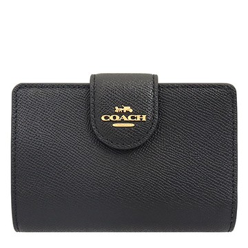 COACH 立體馬車中夾 防刮真皮革 中夾 皮夾 雙折錢包 6390 黑色(現貨)▶指定Outlet商品5折起☆現貨【送禮首選★APP下單點數4倍送】