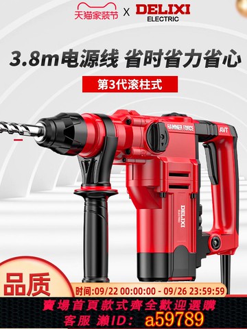 【台灣公司 可打統編】德力西電錘電鎬多功能沖擊鉆混凝土大功率家用雙用重型方柄電錘