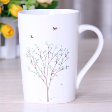 [協貿國際]     陶瓷杯帶蓋咖啡馬克杯  小鳥棕樹