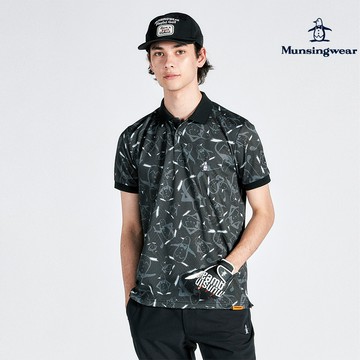 【Munsingwear 企鵝】男款黑色企鵝圖案短袖POLO衫 MGUE2S54