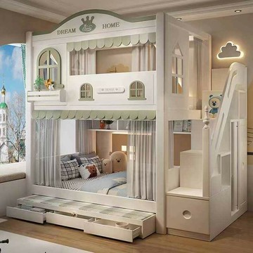 免運公司貨 樹屋床 兒童床 儿童床 上下铺双层两层高低树屋床 子母床 上下同宽城堡公主高护栏床 可開發票 全館五折 工廠現貨直銷 新品特價 z11012