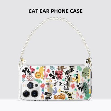 【迪士尼正版】適用蘋果16手機殼秋冬新款iPhone16Pro可愛米奇腕帶手提16plus創意珠鏈斜挎15promax透明軟殼