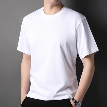 夏季休閑男士圓領純色全棉短袖t恤中青年寬松男裝半袖體恤打底衫