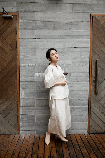 禾禾杏色鬆緊帶寬褲