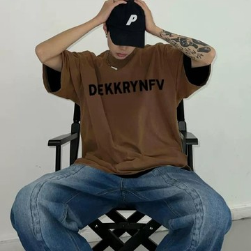 重磅 短袖上衣 純棉T恤 字母印花T恤寬鬆上衣男 hiphop 美式復古 潮牌oversize t恤大尺碼上衣