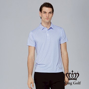【KING GOLF】網路獨賣款-男款渡假風小格紋造型POLO衫/高爾夫球衫-藍