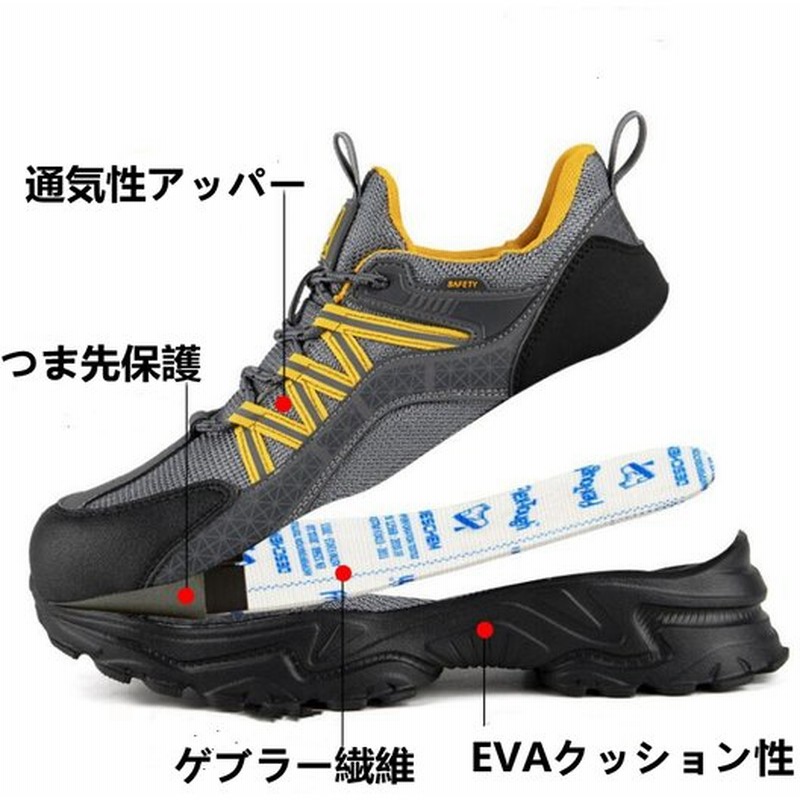安全靴 スニーカー おしゃれ クッション性 ケブラー繊維ミッドソール メッシュ メンズ 作業靴 男女兼用 耐摩耗 耐滑 衝撃吸収 超通気 軽量 鋼先芯 最大76 オフ メンズ
