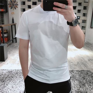絲光棉短袖T恤男士新款凈版簡約圓領上衣修身大碼高品質彈力體恤