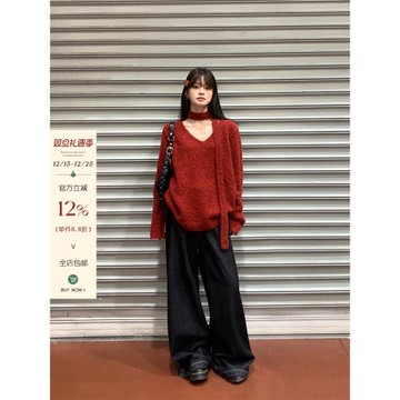 宋正恩黑色直筒牛仔褲女冬季寬松美式高街小個子慵懶闊腿拖地褲