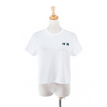 MAISON KITSUNÉ 經典DOUBLE SEASONAL 狐狸頭貼片短版女款T恤 (白色)