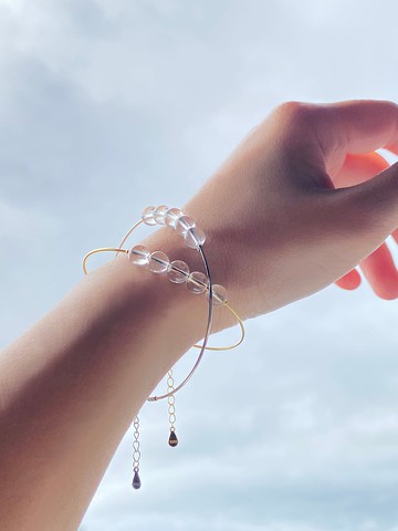 天然白水晶球手鐲 925銀(鍍金/白金/玫瑰金)