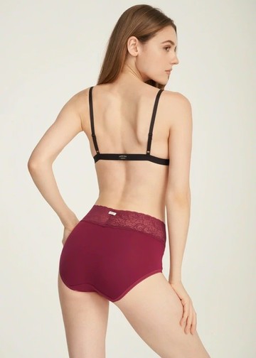 經典純色．寬版V蕾絲超高腰三角內褲(好運紅)