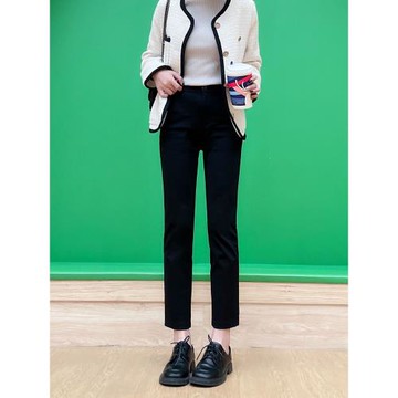 小直筒褲女九分2025秋冬新款高腰顯瘦厚款薄絨休閑百搭煙管西裝褲