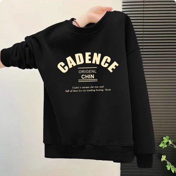 愛依依 長袖T卹 印花上衣 上衣 發熱衣 中大尺碼 M-3XL新款雙面絨圓領衛衣寬鬆顯瘦加厚保暖上衣外套-10364.