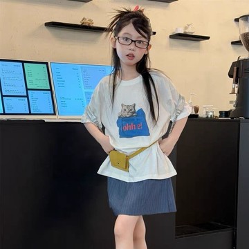 【女童T恤】 女童T恤 女童短袖T恤 女童純棉T恤 女童上衣 女童貓咪T恤 女童印花T恤 女童夏季T恤 女童短袖上衣