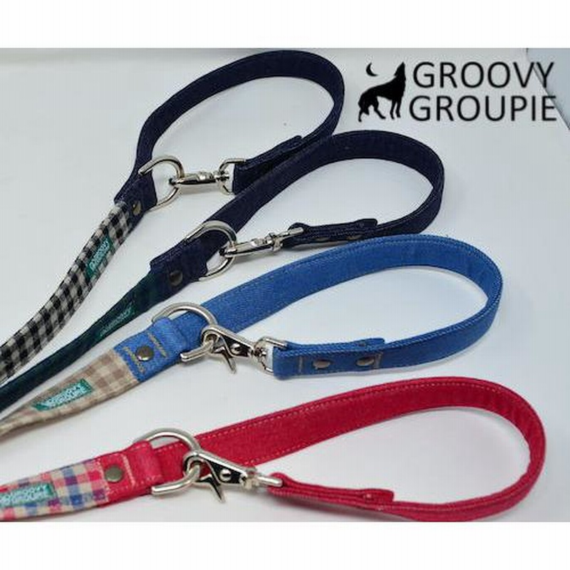 犬用リード 【 麻混 ギンガムチェック デニム 】3way長さ調節