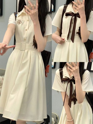 短袖連衣裙女法式茶歇刺繡設計感Polo領中長款遮肉顯瘦初戀仙女裙夏日【倪醬】