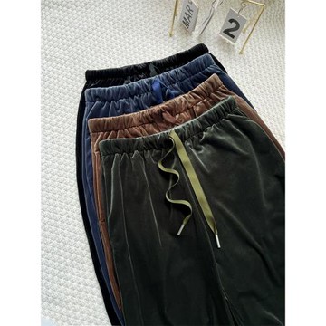 高端高彈垂感金絲絨闊腿褲女春夏加絨加厚別致窄版寬松國風直筒褲