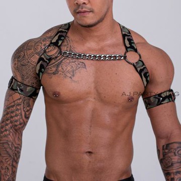 潮顯大胸帶肌肉男士健身性感字母跳舞夜店裝飾吊帶束肩帶