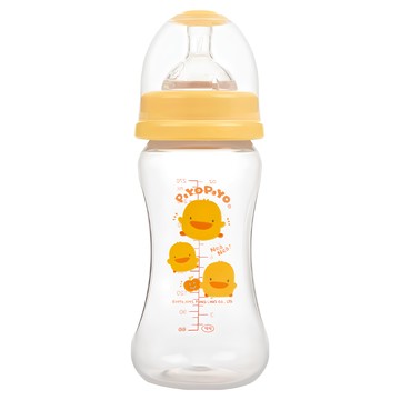 PiYOPiYO 黃色小鴨 寬口葫蘆奶瓶 270ml PP材質 瓶身輕巧堅固 摔落不易破裂  黃色  1個