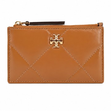TORY BURCH KIRA菱格紋拉鍊卡片/零錢包-棕