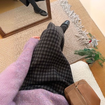 [PING'S🌞]爆款格紋系列!韓系格子毛呢半身裙女秋冬高腰顯瘦氣質中長款裙子