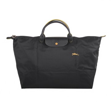 LONGCHAMP Le pliag 刺繡小馬摺疊手提旅行包(深灰色)XL