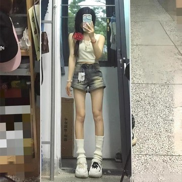 現款免運 牛仔短褲 短褲女 熱褲女 韓版復古牛仔超短褲女夏季新款學生百搭高腰修身顯瘦彈力包臂熱褲G1