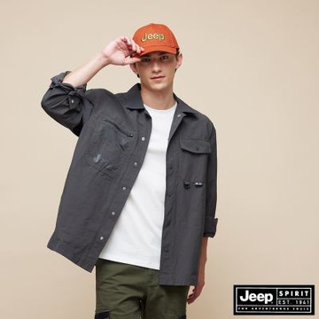 JEEP  男裝 輕薄多口袋工裝長袖襯衫外套-灰色