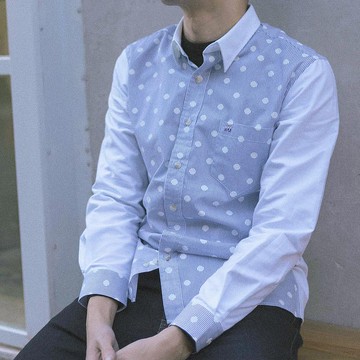 【男友禮物/免運】埃及棉點點拼接長袖男襯衫│白色