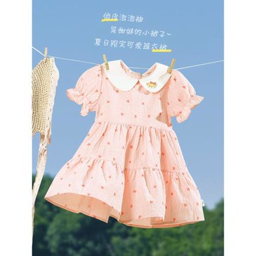 精典泰迪兒童夏裝薄款格子連衣裙