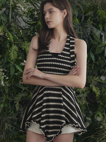 POZEA Halter Jacquard Asymmetric Dress